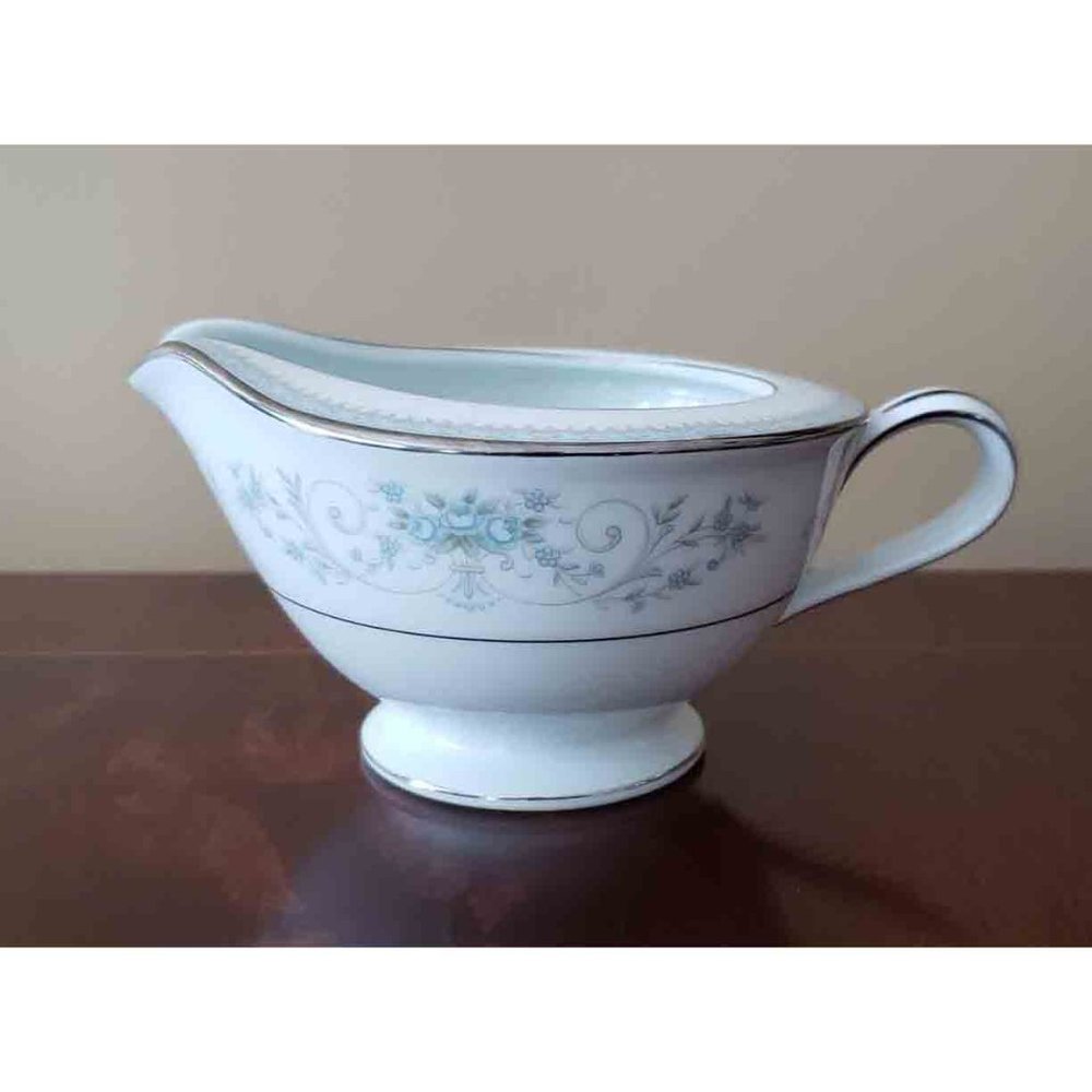 Noritake Japan Porcelain Creamer White Silver Blue Floral Colburn 6107